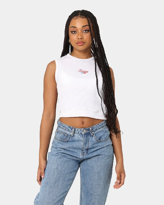 Tommy Jeans Women's TJW Crop RWB Script Tank Top White soft pink tank