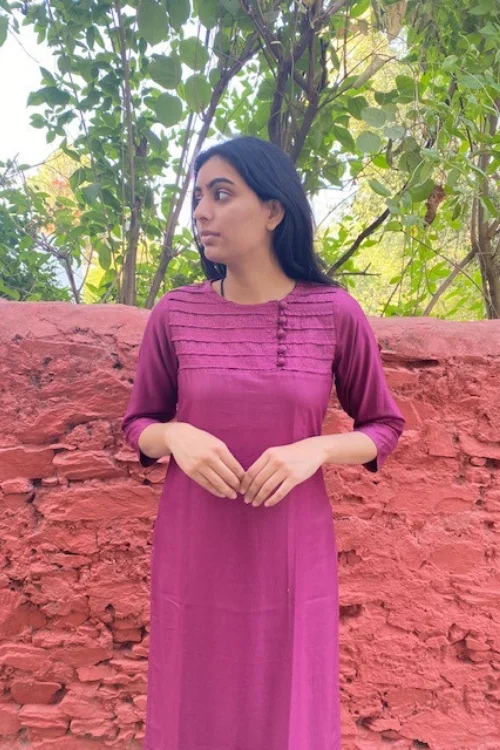 Sadhna 'Mumal' Purple Tanka Work Cotton Silk  Kurta peach tank top