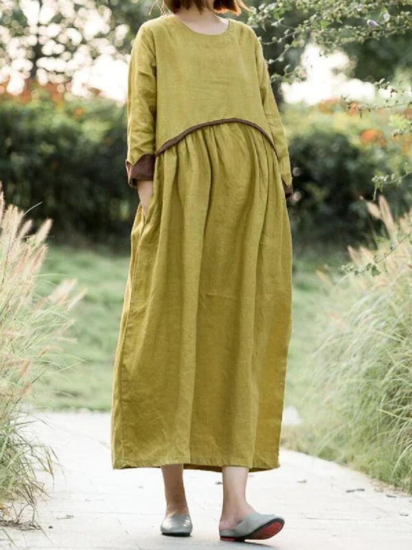 Loose Casual Round Neck Cotton and Linen Solid Color Pregnant Women Dress Tunics Bridal satin