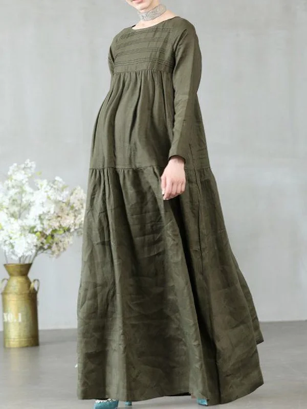 Loose Casual Cotton and Linen Long Sleeve Solid Color Pregnant Women Dress Tunics Formal black