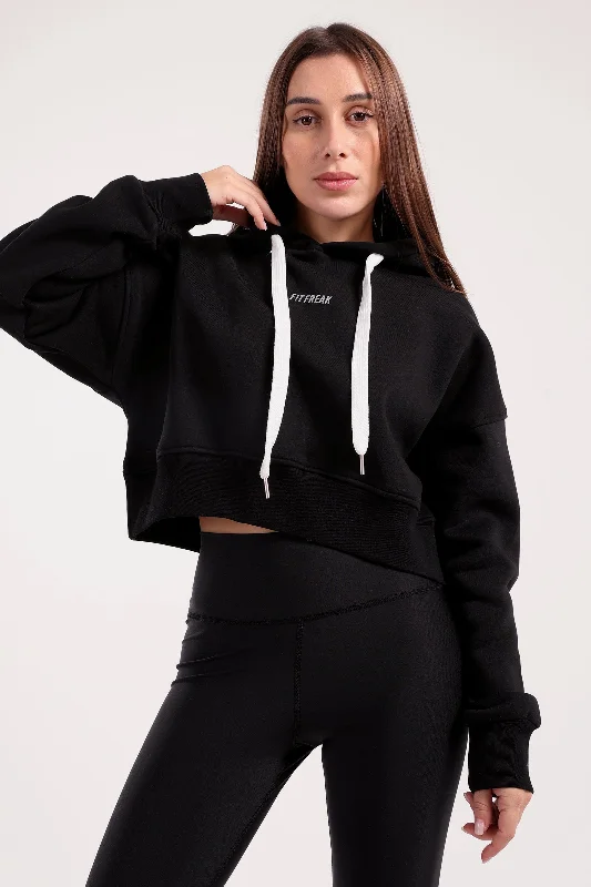 Boxy Cropped Basic Hoodie (40035) - Fit Freak Hoodie with Mesh Breathable Sporty