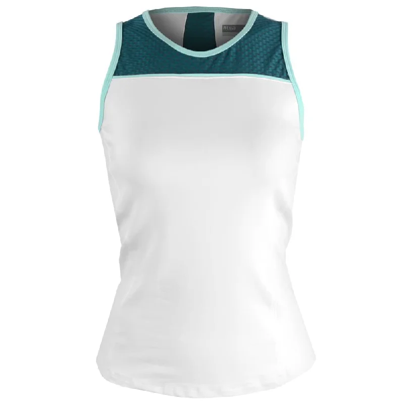 Lija Women's Time To Shine Superior Tank - White/Harbor ribbed tank top