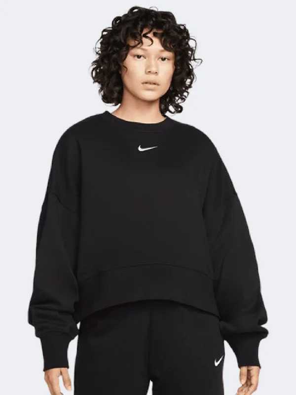 Nike Sportswear Phoenix Fleece Women Lifestyle Sweatshirt Black/Sail Hoodie with Ribbed Cuffs Snug Fit Comfort