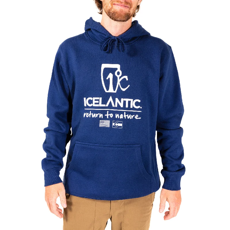 Icelantic Logo Hoodie - Navy Hoodie with Snap Buttons Easy Quick