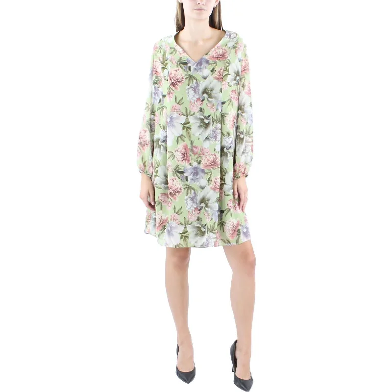 Plus Womens Chiffon Printed Shift Dress Floral Print girly