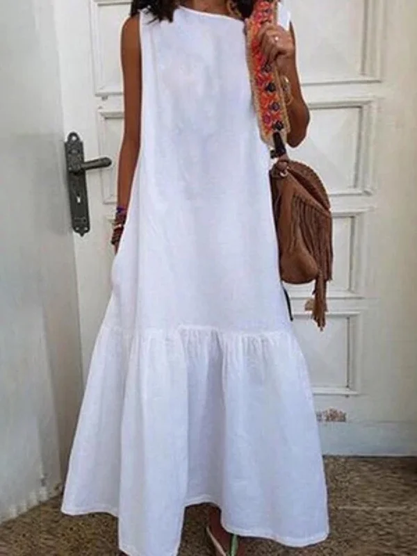 Fashion Sleeveless Round Neck Casual Dress Shift Classic Vintage