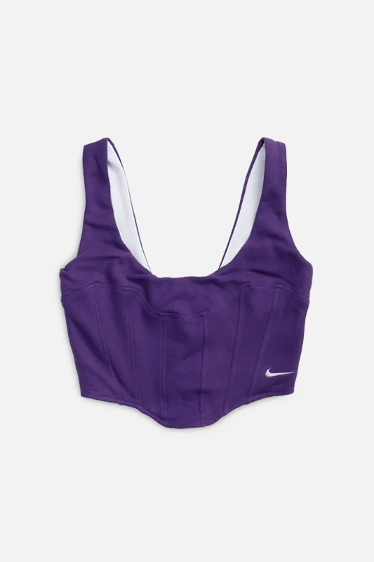 Rework Nike Sweatshirt Bustier - XS Hoodie with Distressed Vintage Worn