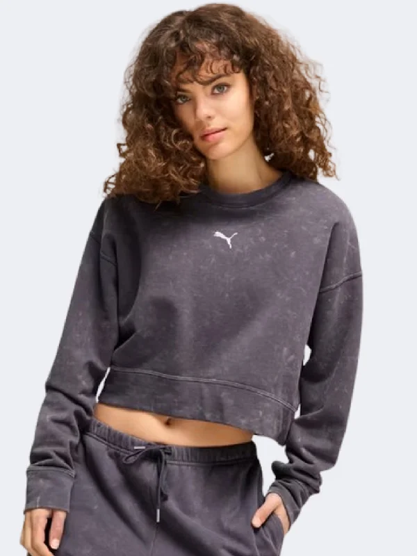 Puma Dare To Gym 2K Relaxed Women Lifestyle Sweatshirt Galactic Grey Hoodie with Hem Patch Decorative Personalized