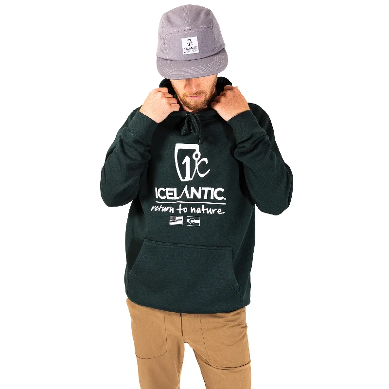 Icelantic Logo Hoodie - Pine Green Hoodie with Elastic Waist Stretchable Comfortable