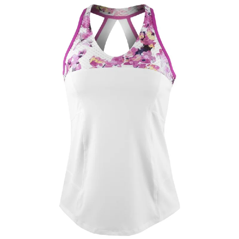 Lija Women's Hit & Run Try Hard Tank - White/Gem cotton tank top