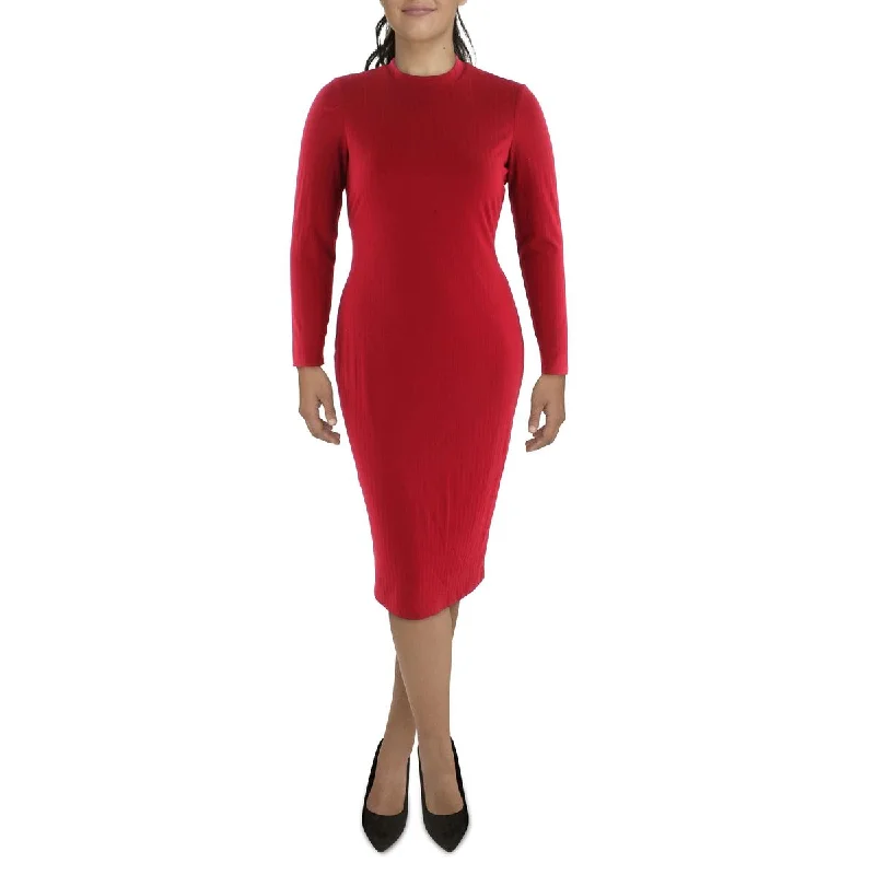 Womens Mock Neck Midi Shift Dress Tunics Essential wardrobe