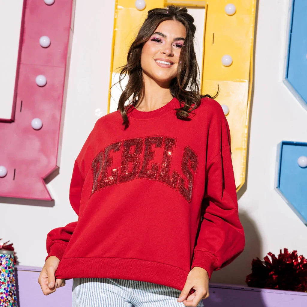 Red Tonal 'Rebels' Sweatshirt- Women's Hoodie with Typography Text Message