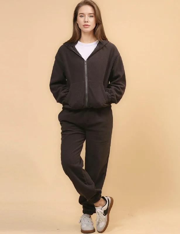 Ladies Fleece Hoodie Top and Pants Set SKST4707 Hoodie with Hem Detail Decorative Unique