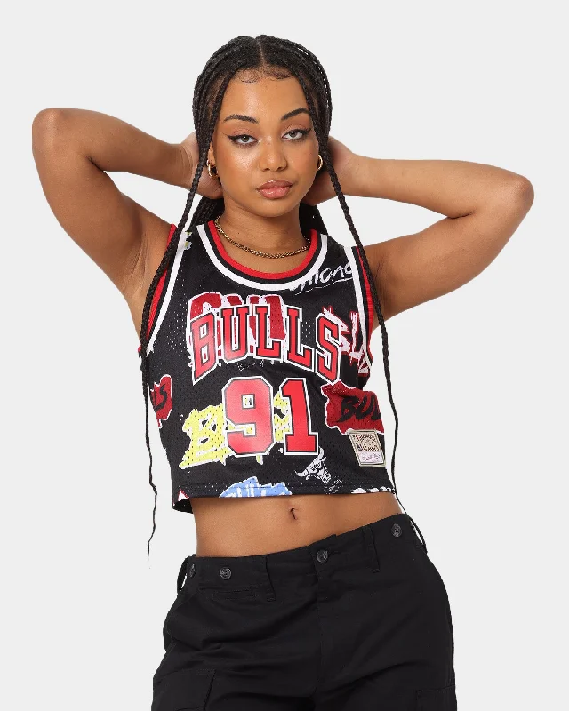 Mitchell & Ness Women's Dennis Rodman Chicago Bulls Slap Sticker Crop Tank Jersey Black lemon yellow tank