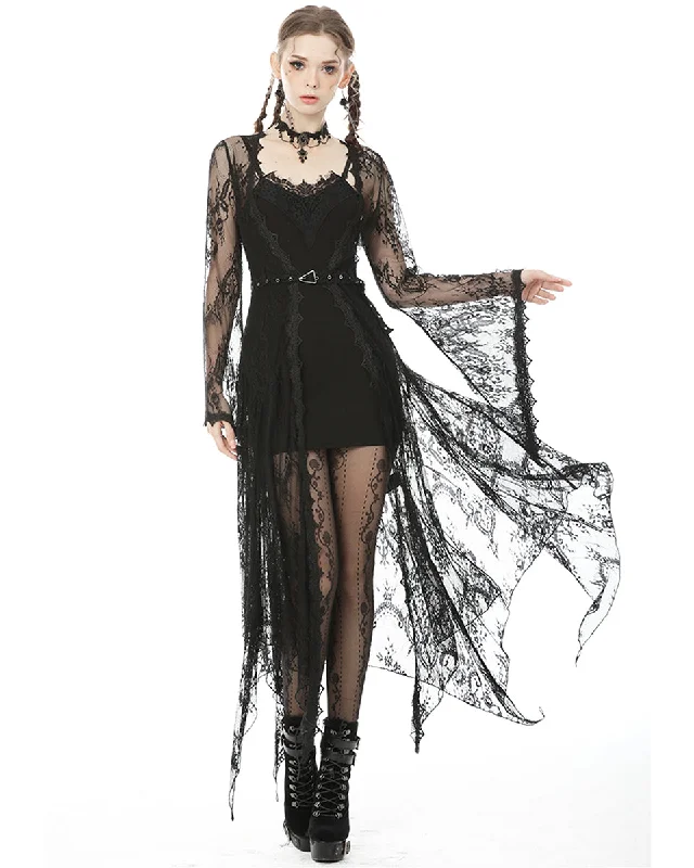 Dark In Love Ethereal Sheer Lace Gothic Gown Dress Tunics Formal black