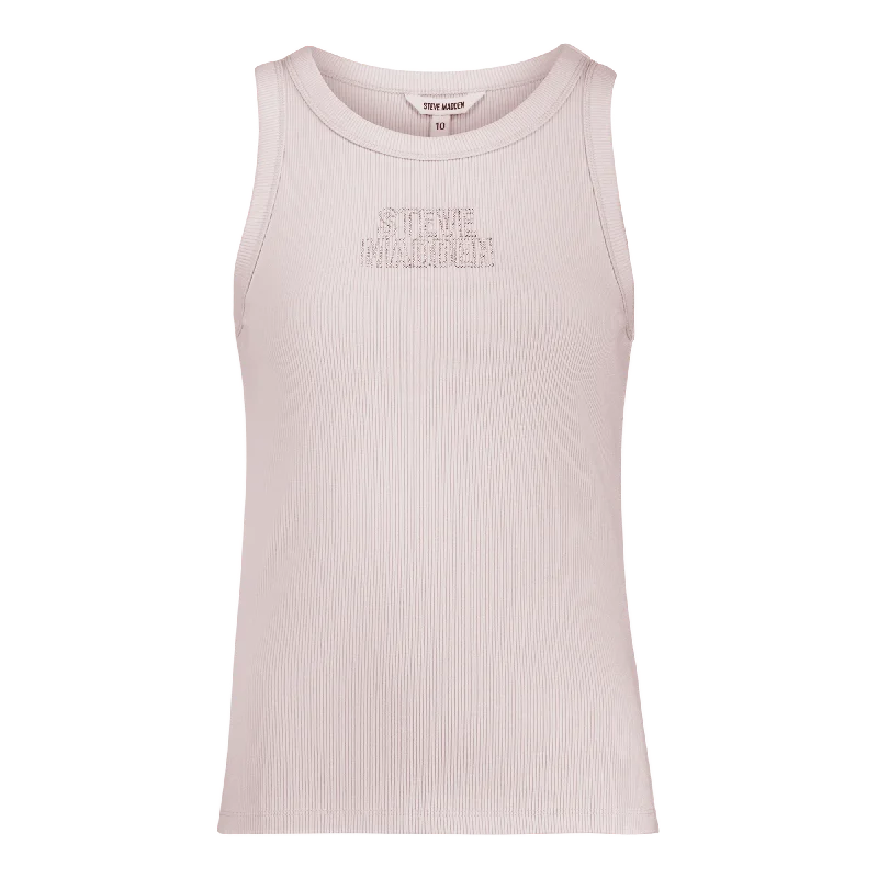 AALIYAH CHAMPAGNE SPARKLE LOGO TANK spandex blend tank