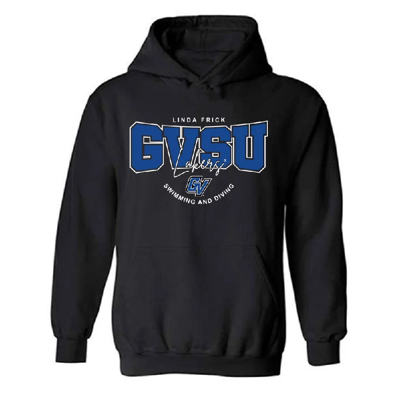 Grand Valley - NCAA Women's Swimming & Diving : Linda Frick - Hooded Sweatshirt Fashion Shersey Hoodie with Button Placket Classic Preppy