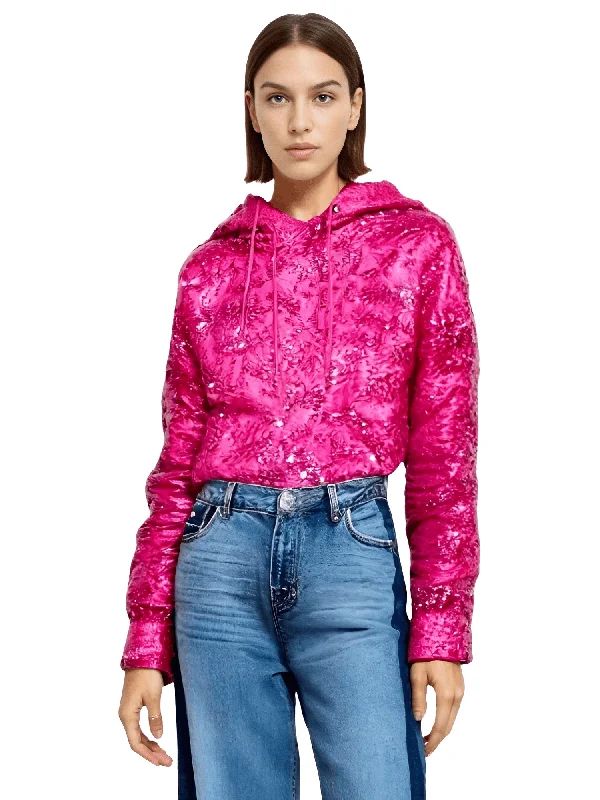 F/W Designer Tops Women's Pink Beaded Hoodie Loose Jacquard Hoodie with Toggle Buttons Decorative Unique