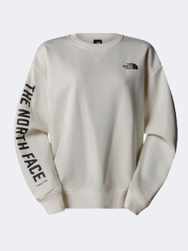 The North Face Crew Varsity Graphic Women Lifestyle Sweatshirt White Dune Hoodie with Logo Branding Identity