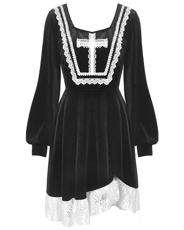 Dark In Love Haunted Cross Lolita Dress - Black & White Tunics Vintage classic