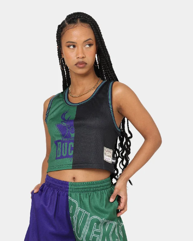 Mitchell & Ness Women's Milwaukee Bucks Big Face 5.0 Crop Tank Top Green workout tank top