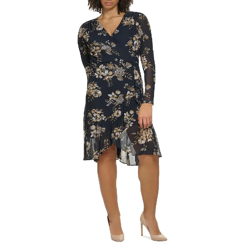 Womens Floral Print Faux Wrap Fit & Flare Dress Tunics Sale discount