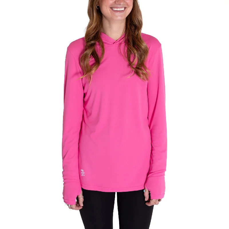 Womens UV Sun Hoodie - Hot Pink Hoodie with Rolled Sleeves Casual Relaxed