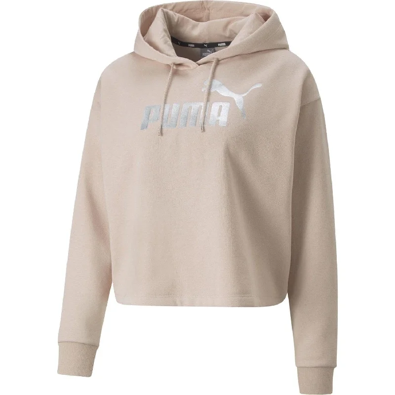 Ess+ Metallic Logo Cropped Hoodie Fl Kadın Sweatshirt Hoodie with Rhinestones Sparkly Elegant