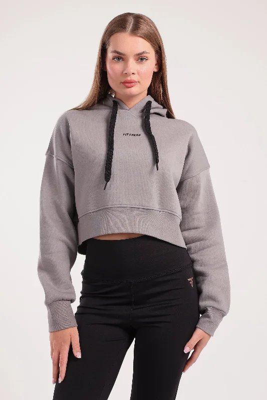 Boxy Cropped Basic Hoodie (40026) - Fit Freak Hoodie with Applique Textured Unique