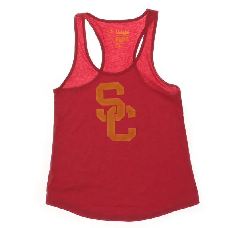 USC Trojans Women's SC Interlock Tank - Heather Cardinal rhinestone tank top