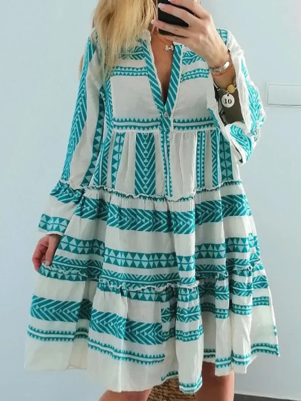 Vacation V-neck Boho Print Dress Tunics Sophisticated sleek