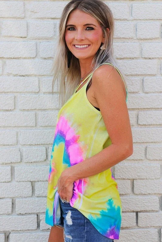 Criss Cross Tie Dye Tank print tank top