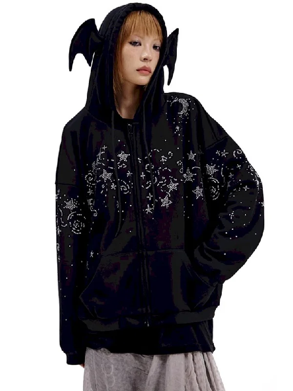 Starry Night Rhinestone Sweatshirt【s0000010504】 Hoodie with Back Slit Movement Comfort