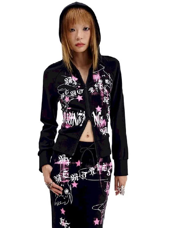 Ghost Print Tie Sweatshirt Jacket【s0000010623】 Hoodie with Toggle Buttons Decorative Unique