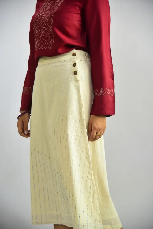 Sadhna ' Aachho' Beige Tanka Work  Cotton Skirt. sage tank top