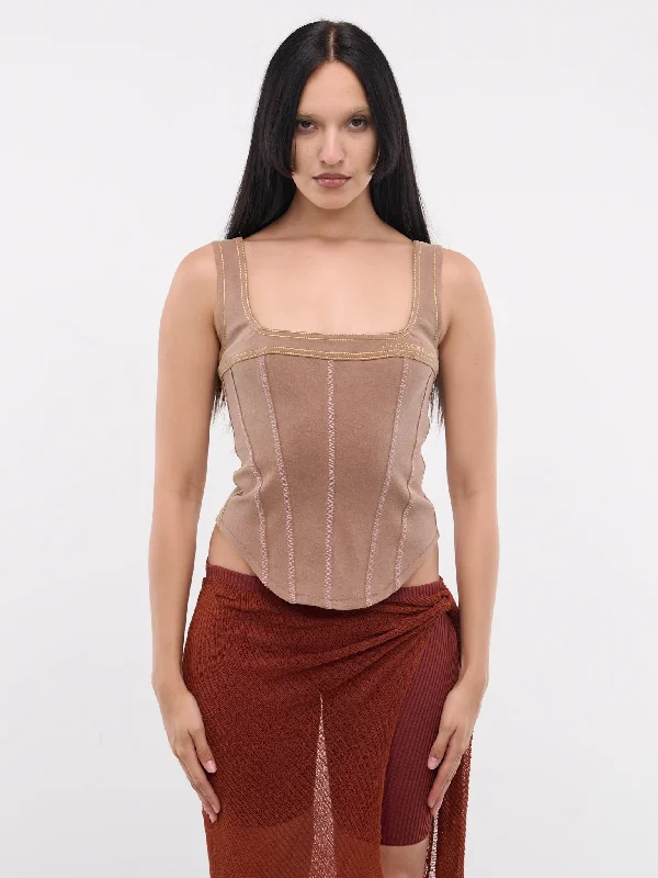 Denim Corset Tank Top (TTJD0326S0-USCW76-BROWN) flirty tank top