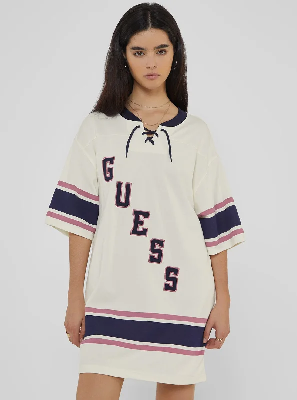 Guess Originals Beige Hockey Jersey Mini Dress Tunics Short Trendy