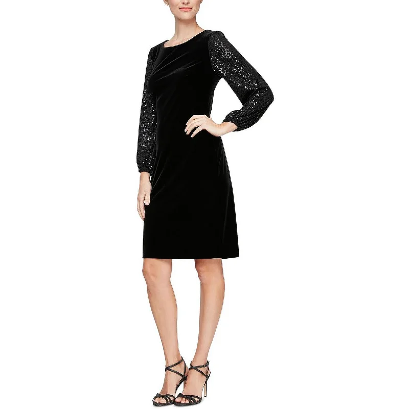 Womens Velvet Sequined Sheath Dress Tunics Stylish elegant