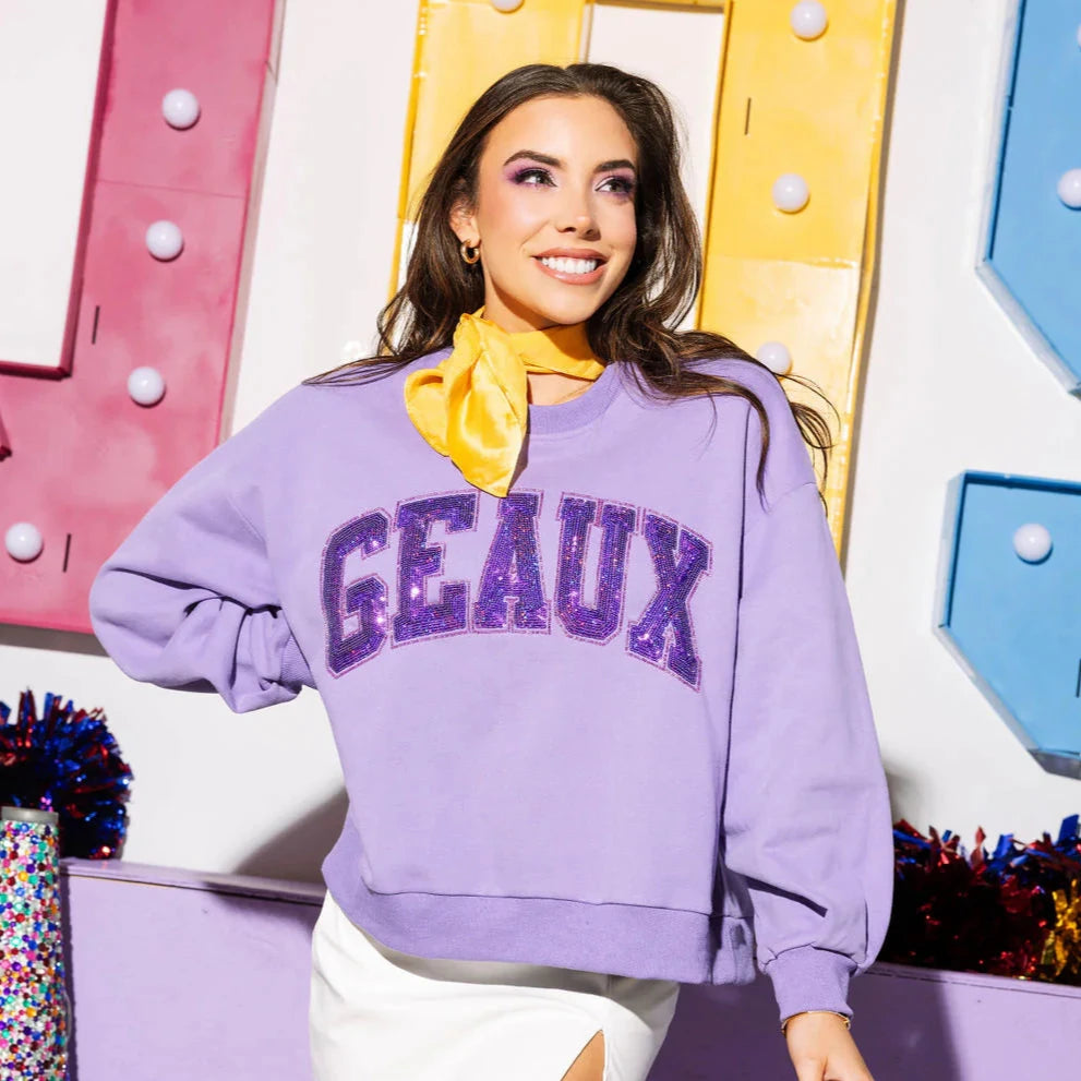 Purple Tonal 'Geaux' Sweatshirt- Women's Hoodie with Pattern Geometric Abstract