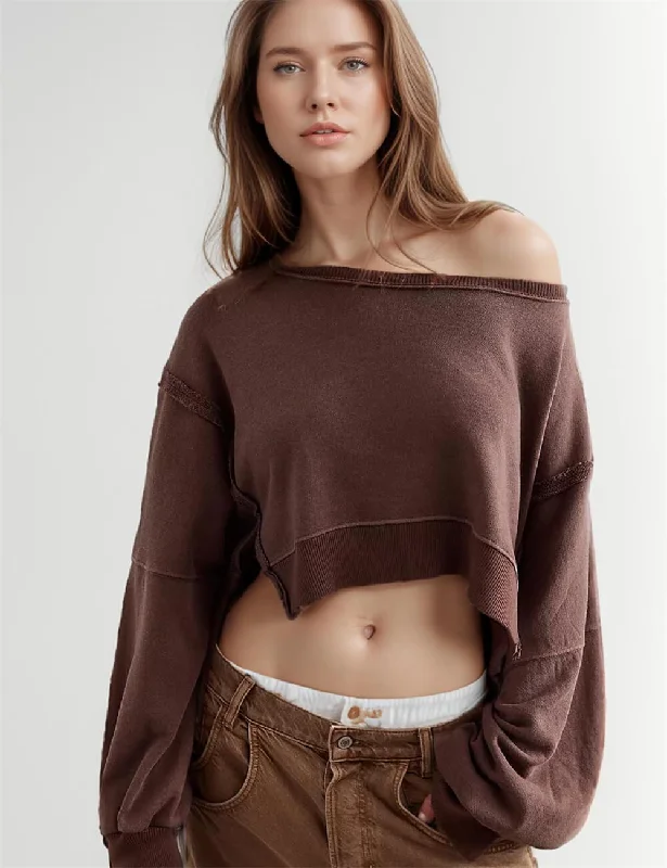 Ladies Solid Color Cropped Basic Sweatshirt SKT608 Hoodie with Elastic Cuffs Stretchable Comfortable