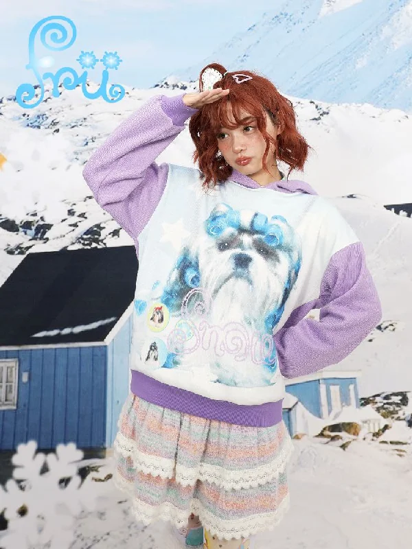 Dog Printed Loose Hooded Sweatshirt【s0000010734】 Hoodie with Turtle Neck Cozy Winter