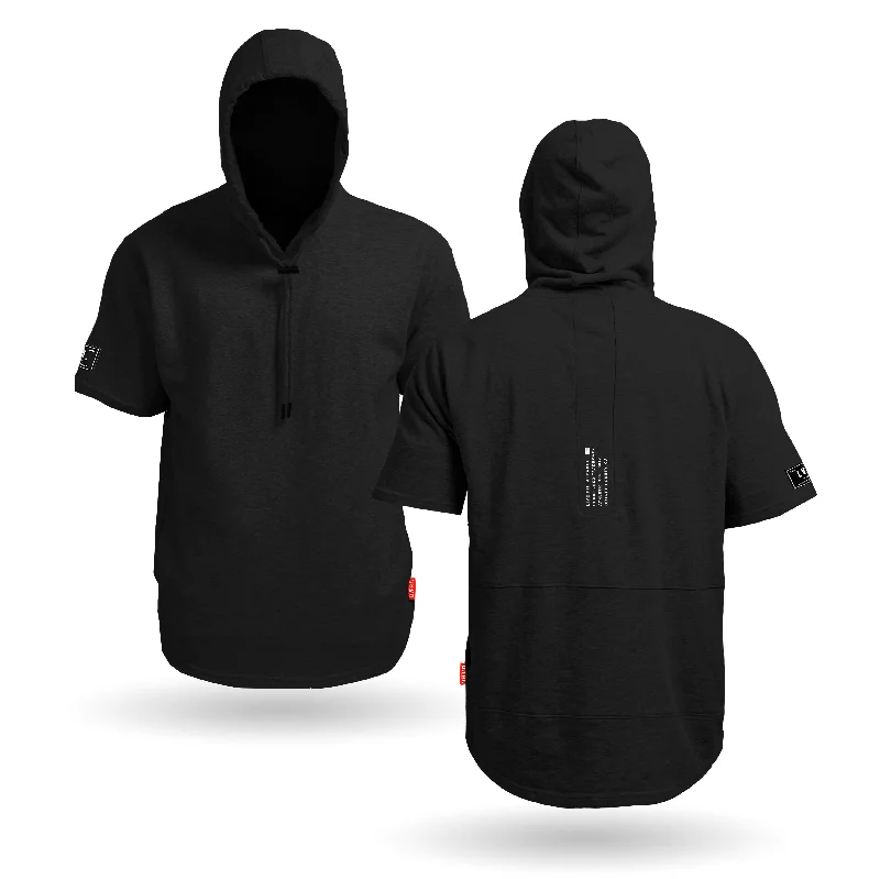 Organic Short Sleeve Trainer Hoodie - Black Hoodie with Toggle Buttons Decorative Unique