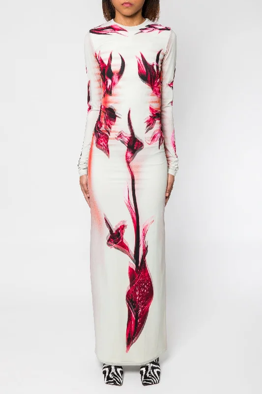 Jean Paul Gaultier Flower Body Morphing Mariniere Mesh Stretch Jersey Double Layered Dress SS25 Tunics Fall fleece