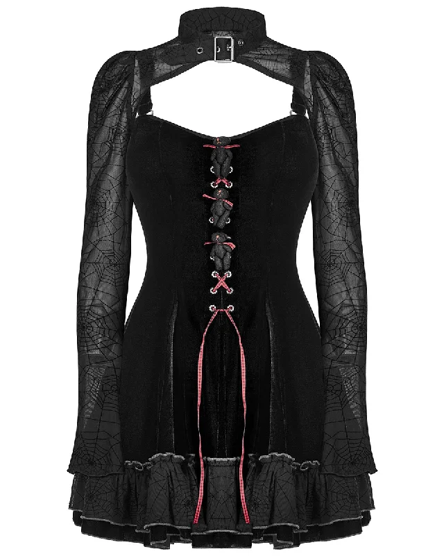 Punk Rave Womens 2 Piece Gothic Velvet Dress & Mesh Bolero Set Tunics Custom made