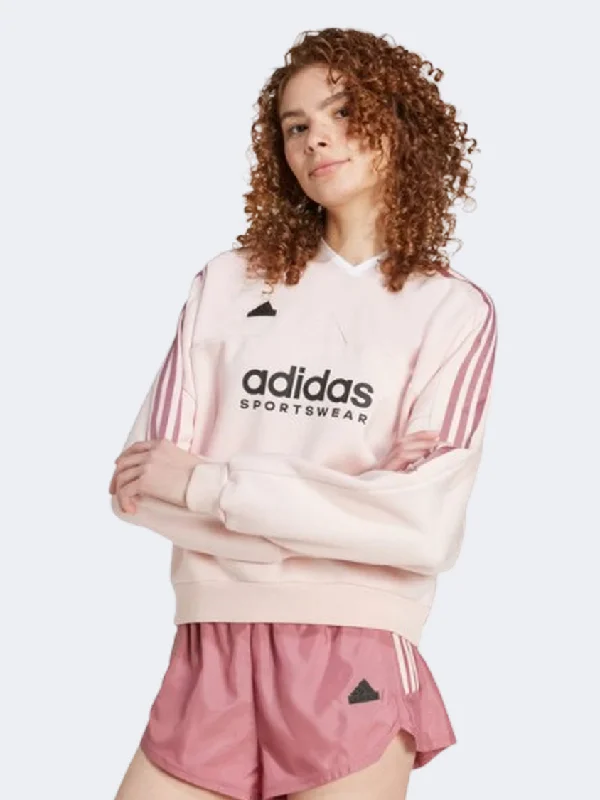 Adidas Tiro 3 Stripes Fleece Women sportswear Sweatshirt Sandy Pink Hoodie with Hem Frayed Vintage Worn