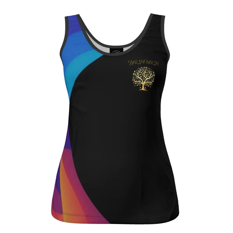 Yahuah-Tree of Life 01 Royal Ladies Designer Scoop Neck Tank Top gold tank top