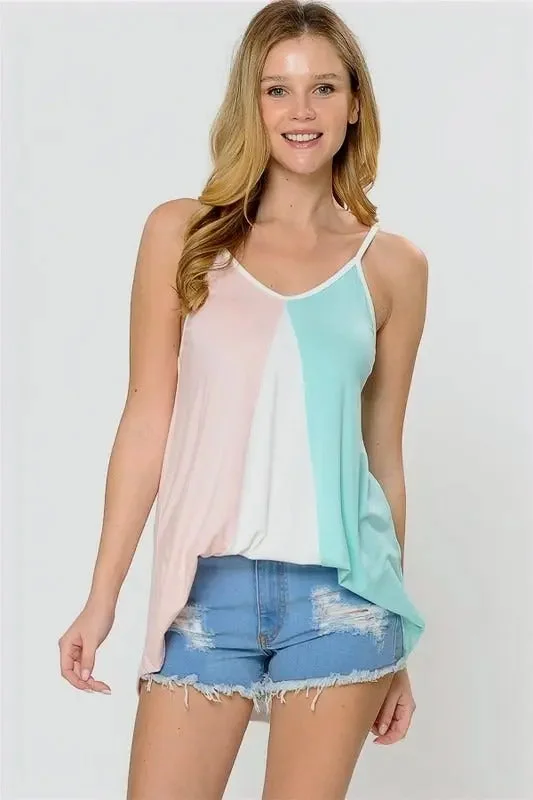 Flowy Color-Block Asymmetrical Hem Tank lace back tank