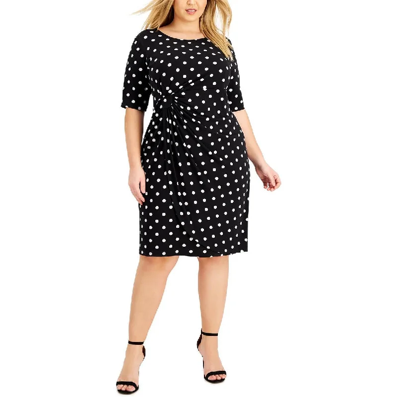 Plus Womens Polka Dot Ruched Shift Dress Tunics Mesh breathable