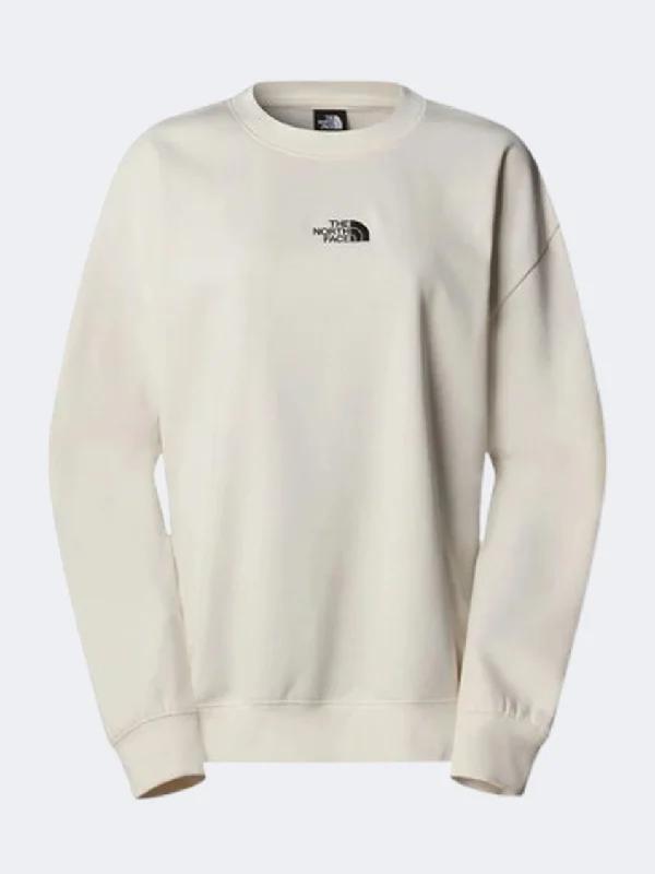 The North Face Essential Oversized Women Lifestyle Sweatshirt White Dune Hoodie with Hem Contrast Bold Stylish