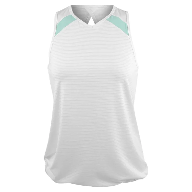 Lija Women's New Rules Press Tank - White/Aqua crew neck tank